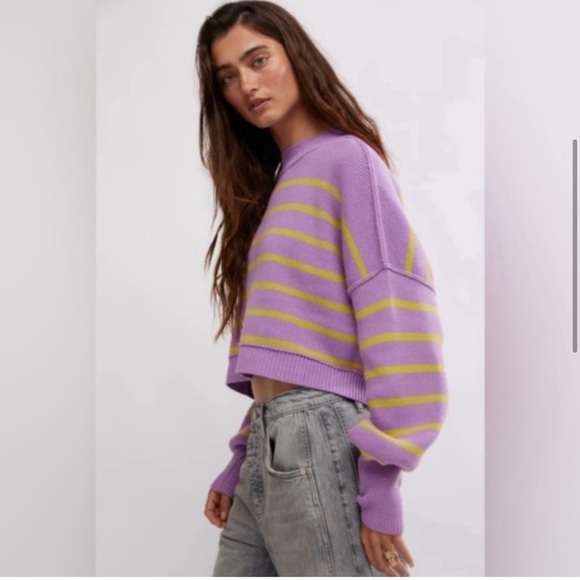 NWT Free People Easy Street Cropped Striped Pullover Oversized Sweater Small - Picture 3 of 7